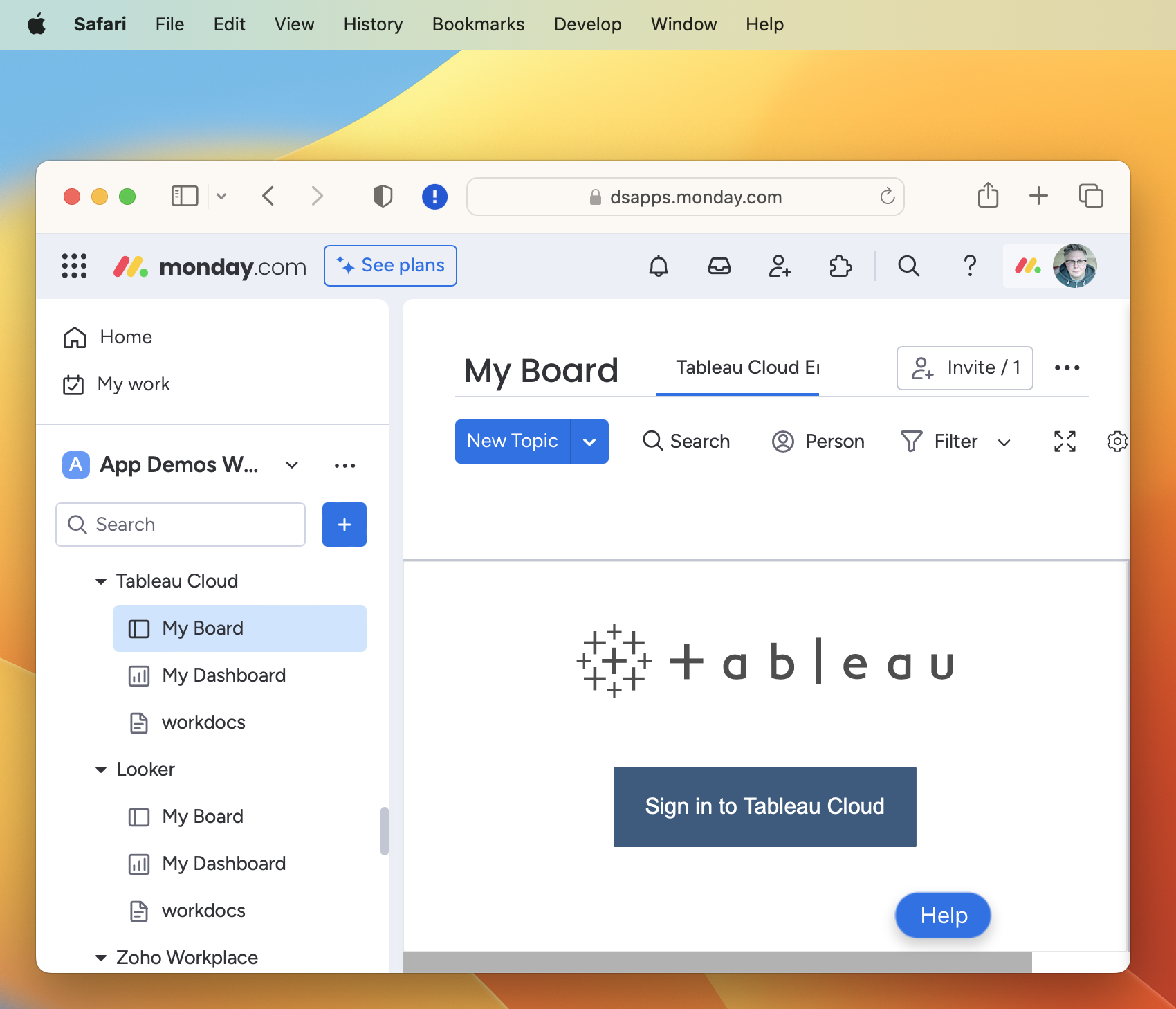Sign in to Tableau Cloud - in monday.com desktop Safari